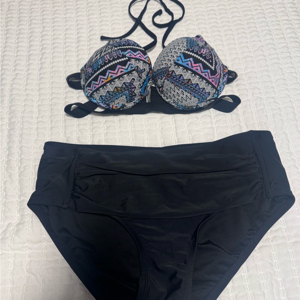 Black and Patterned Bikini Set